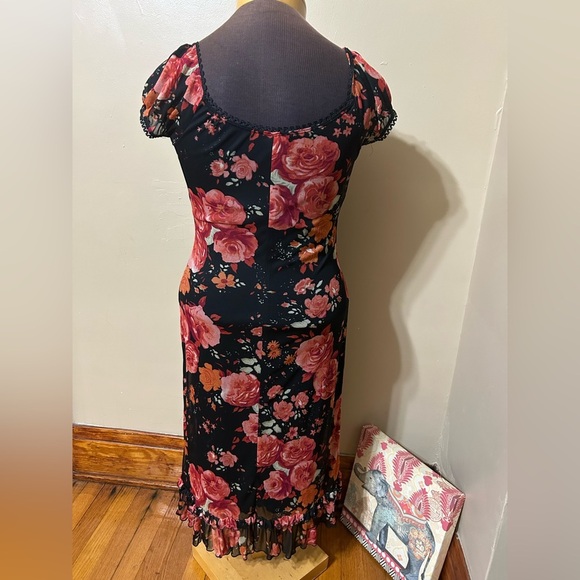 Y2K Zinc Dark Romantic Babydoll Midi Length Floral Dress USA Made (Runs Small) - Picture 4 of 11